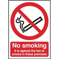 SAFETY SIGN NO SMKNG LAW/PREM S/A A5
