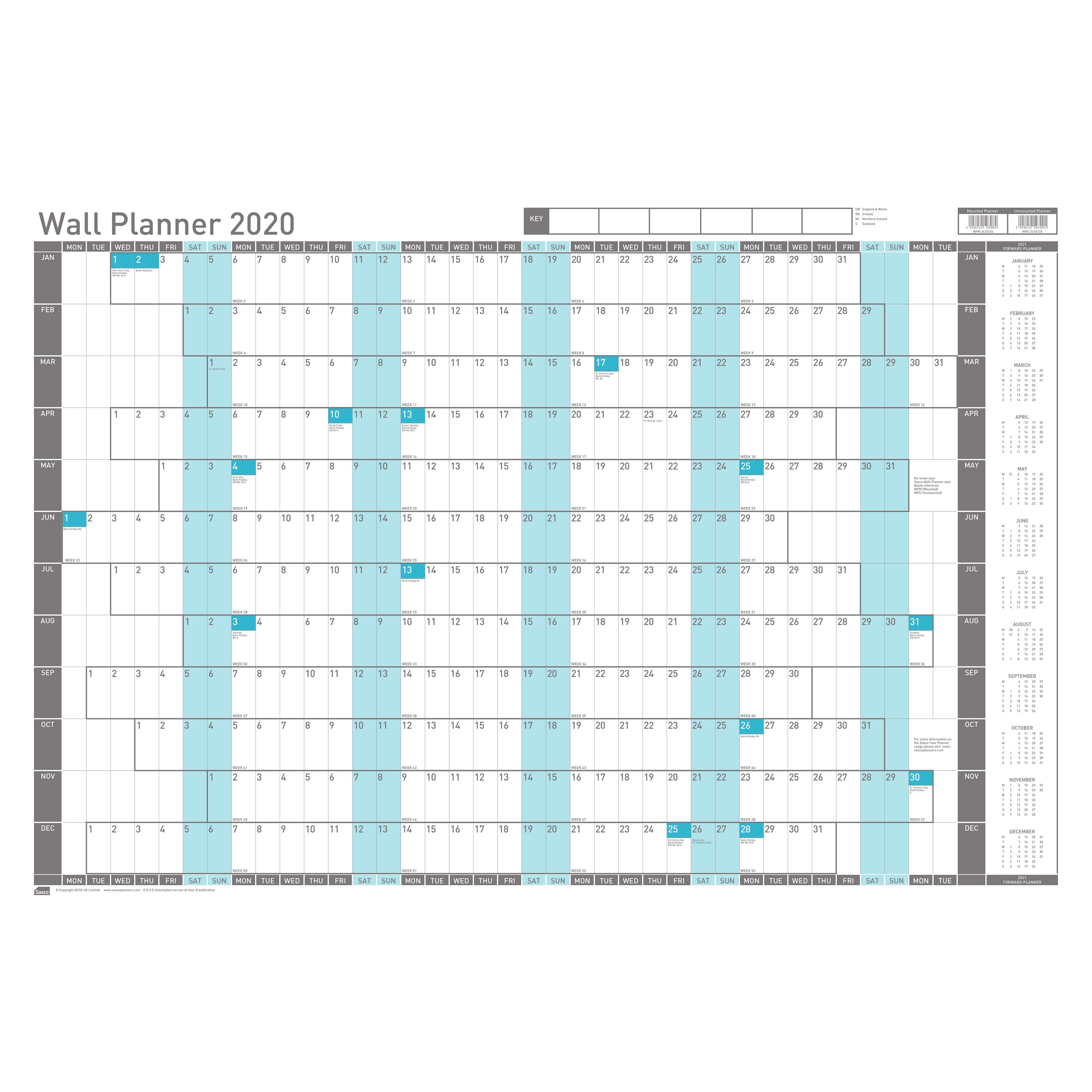 SASCO 2020 WALL PLANNER MTD