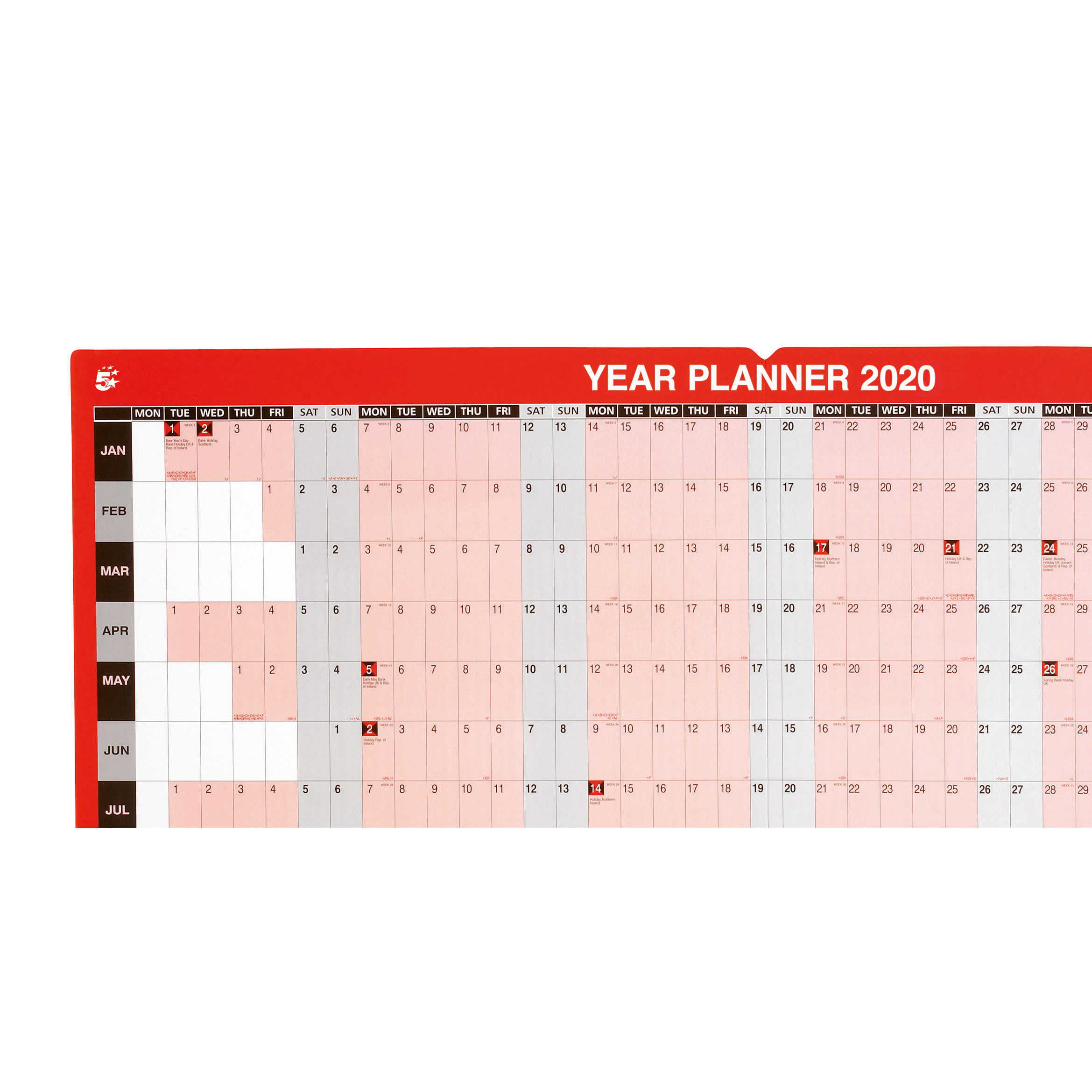 5 STAR 2020 YEAR PLANNER UNMOUNTED