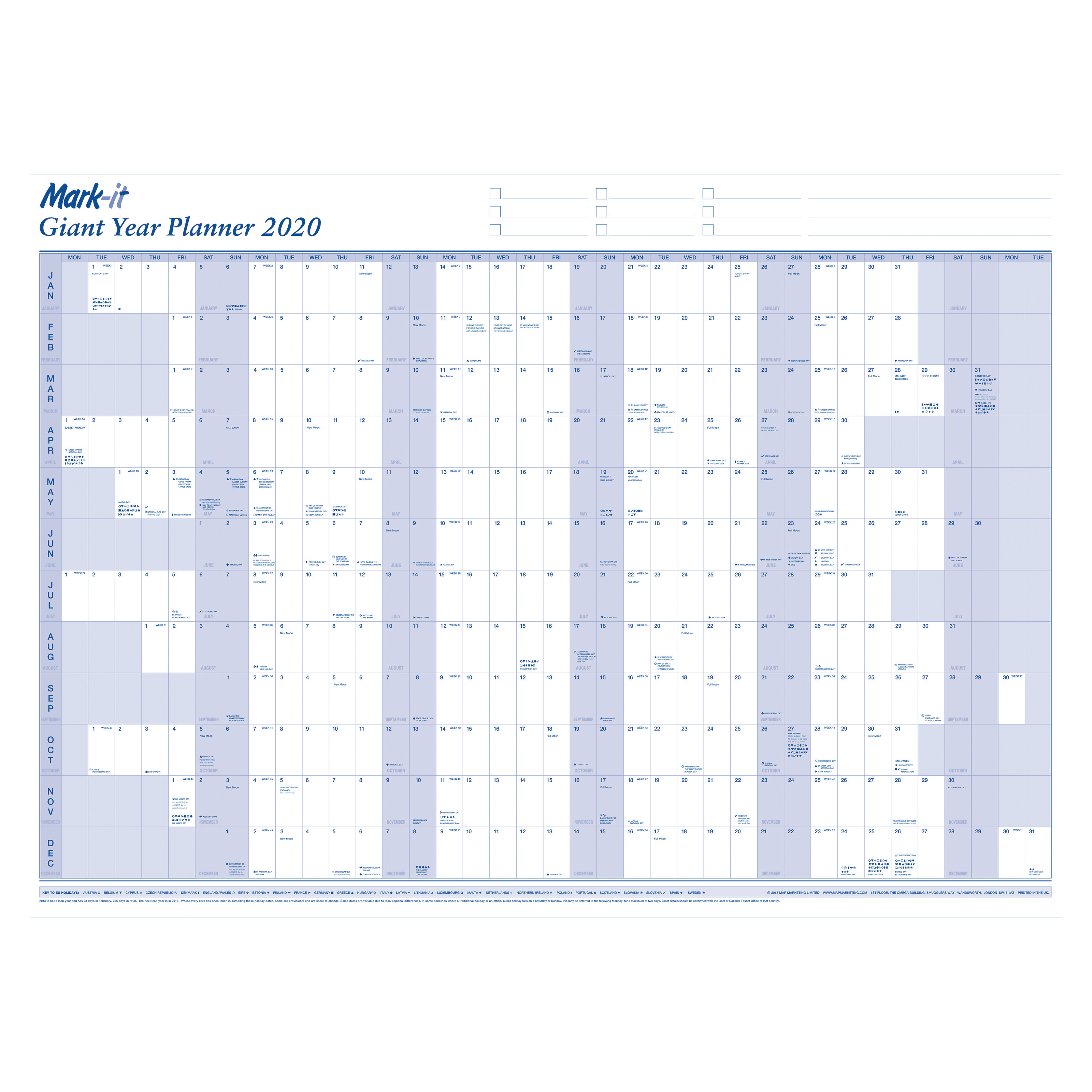 MARK-IT 2020 GIANT YEAR PLANNER 14YP