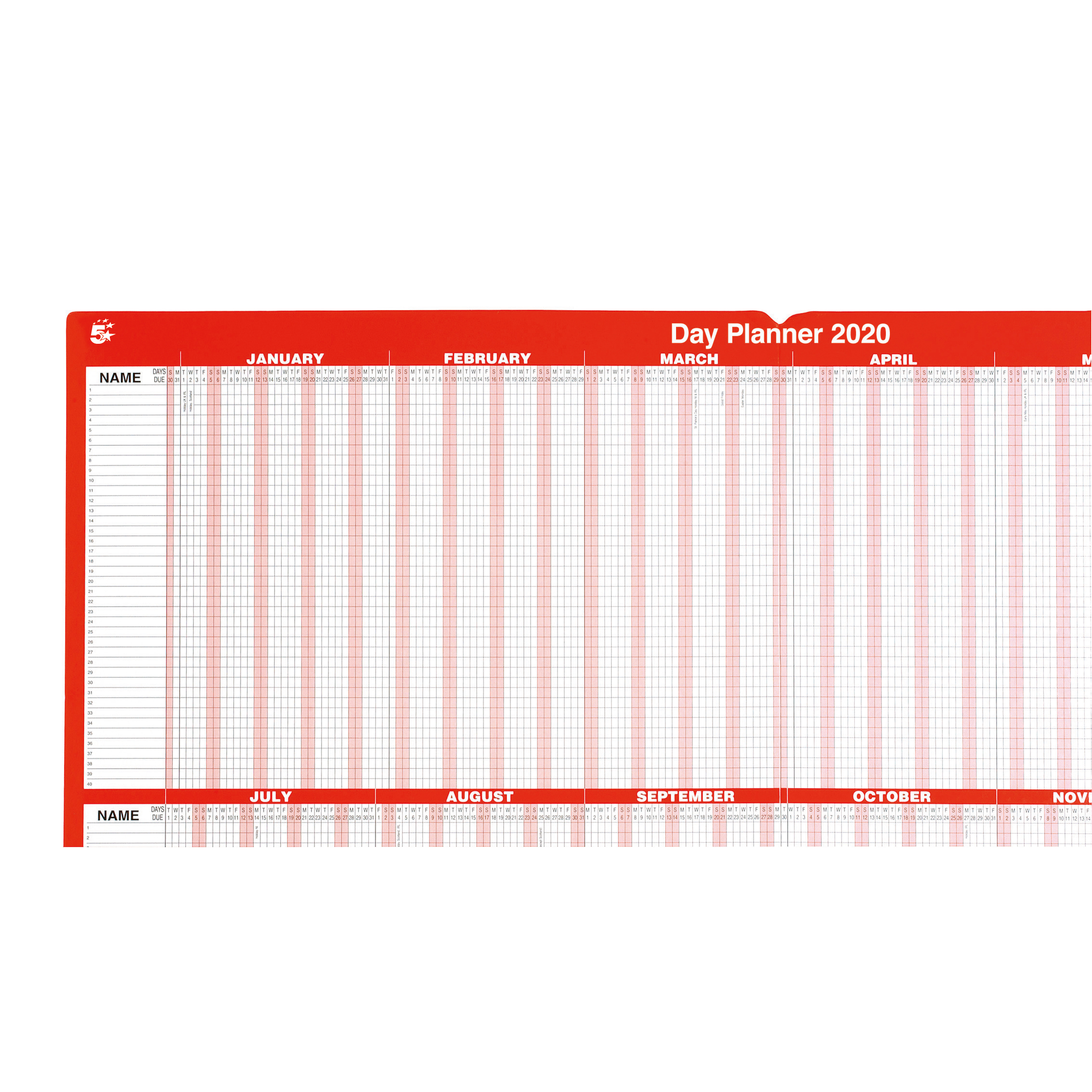 5 STAR 2020 DAY PLANNER MOUNTED