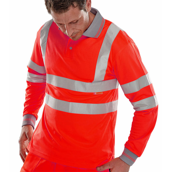 )BSEEN EN ISO 20471 LS POLO RED L