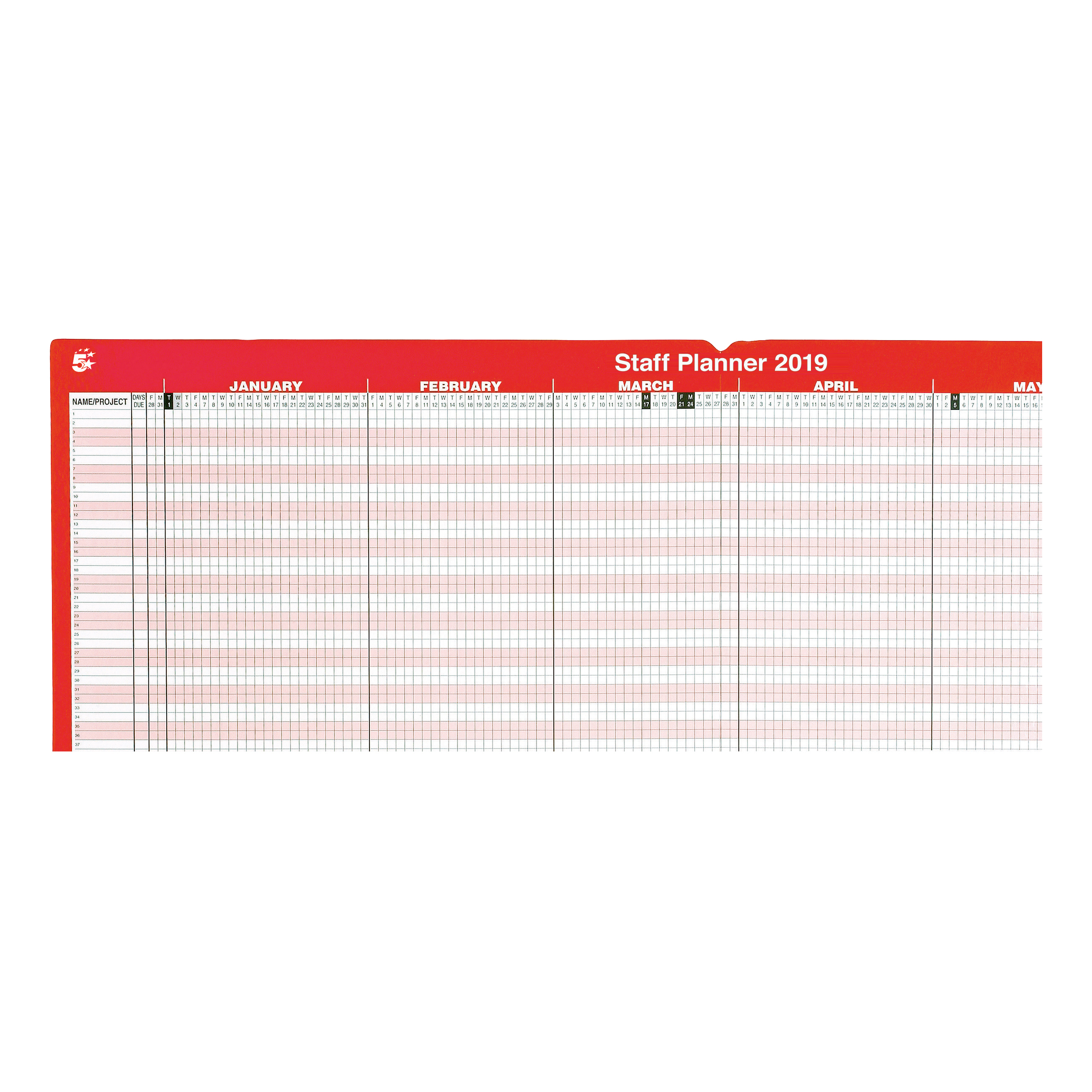 5 STAR 2019 STAFF PLANNER MOUNTED