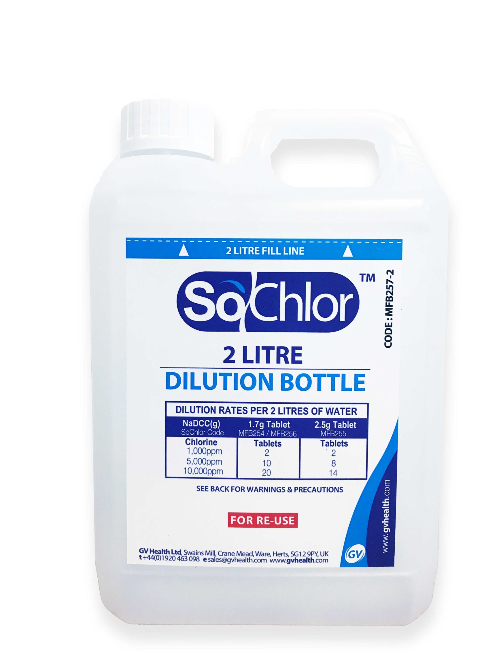 SoChlor Diluter Bottle 2 litre With Lid PK 5