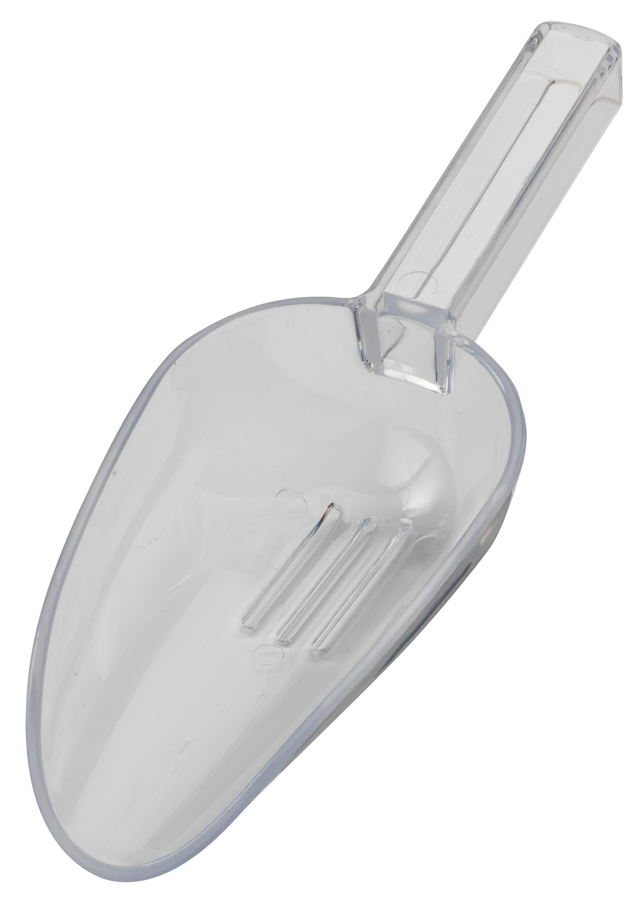 CLEAR PLASTIC ICE DRAINER SCOOP - 7OZ
