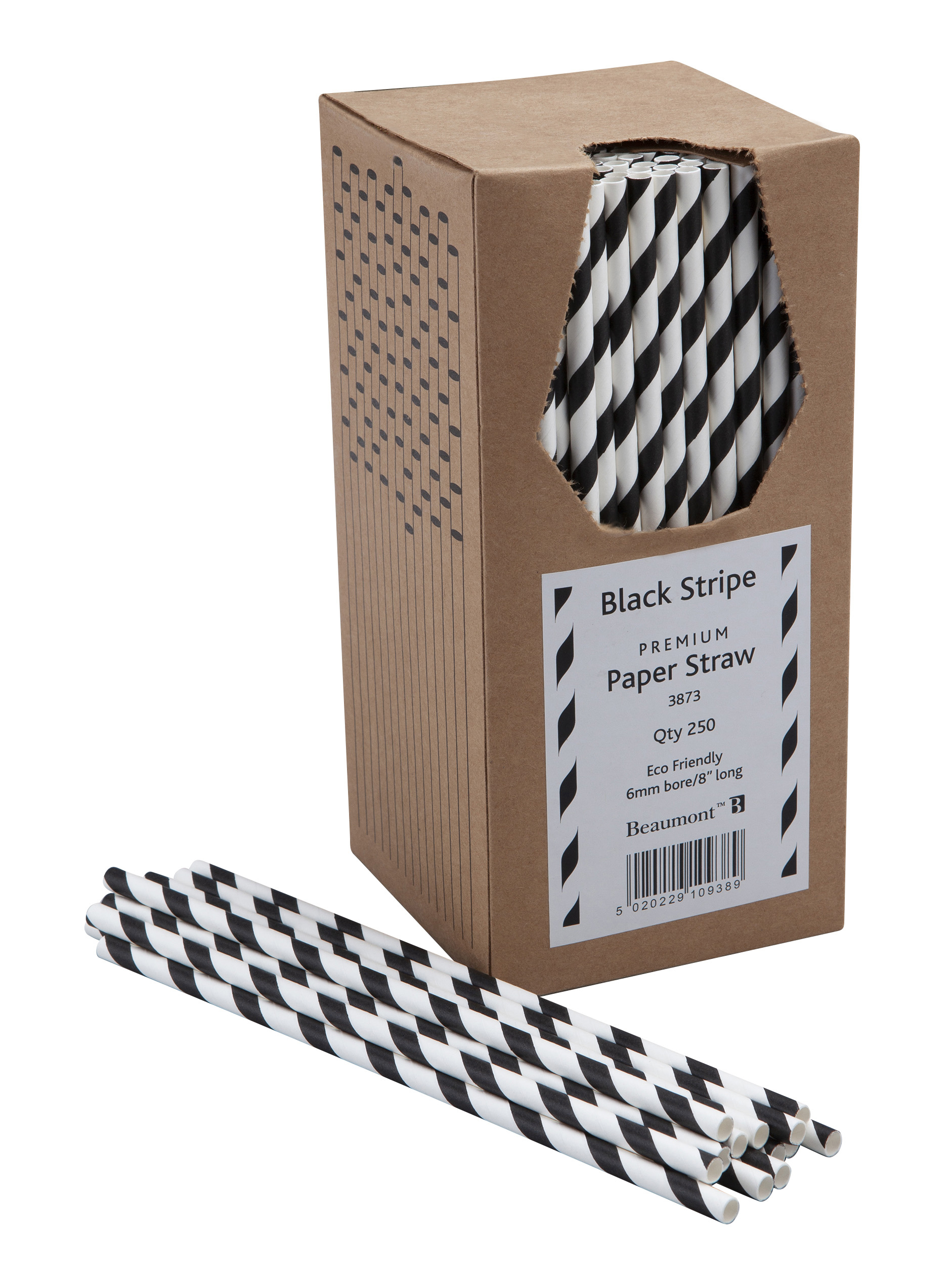 8" 6MM BORE PAPER STRAW BLACK & WHITE PK 250
