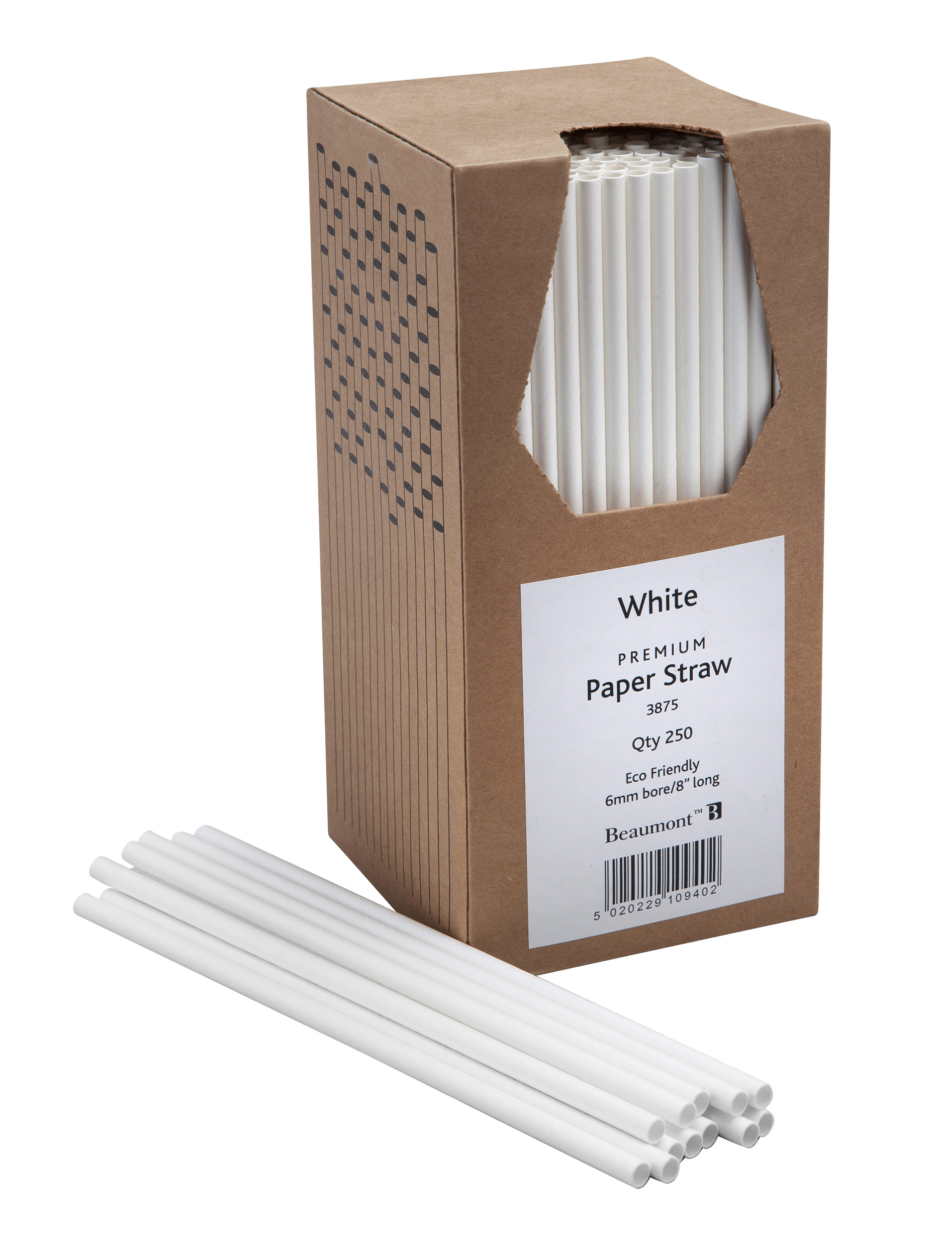 8" 6MM BORE PAPER STRAW WHITE PK 250