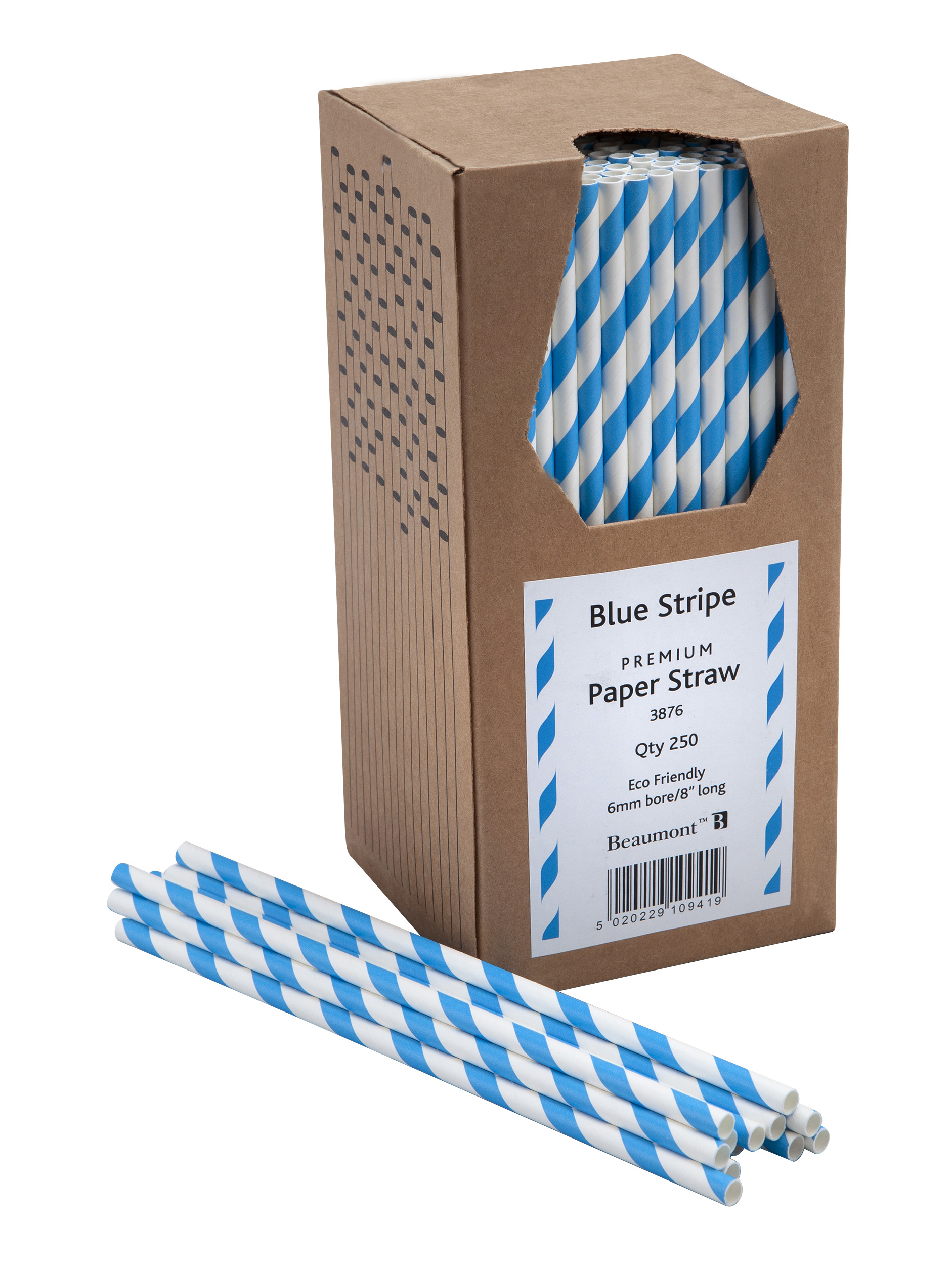 8" 6MM BORE PAPER STRAW BLUE & WHITE PK 250