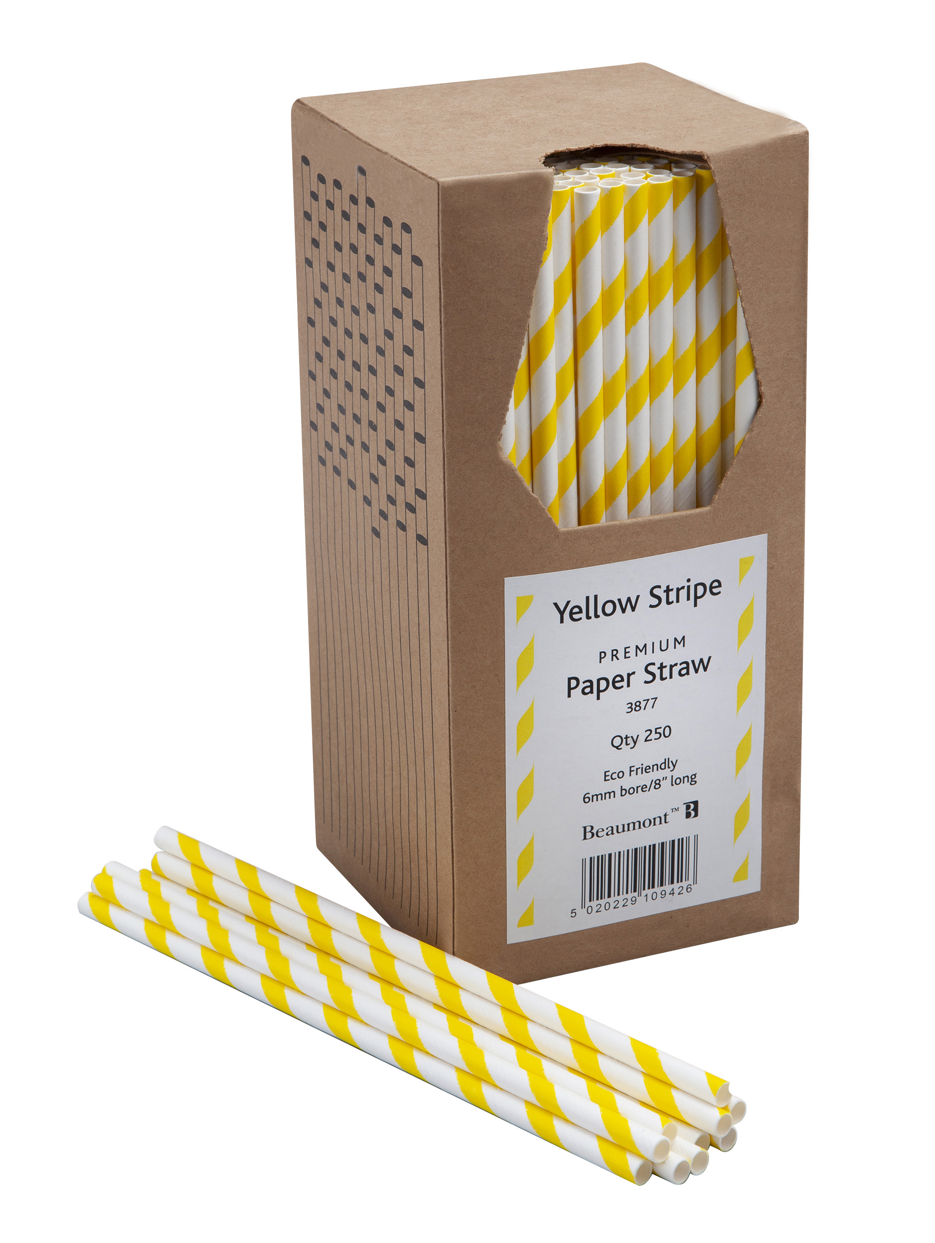 8" 6MM BORE PAPER STRAW YELLOW & WHITE PK 250