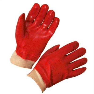 RED PVC KNITWRIST GLOVES PAIR LARGE