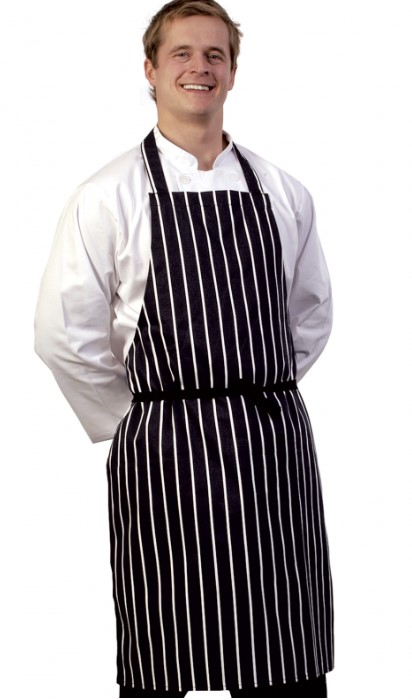 BUTCHERS STRIPE BLACK BIB APRON