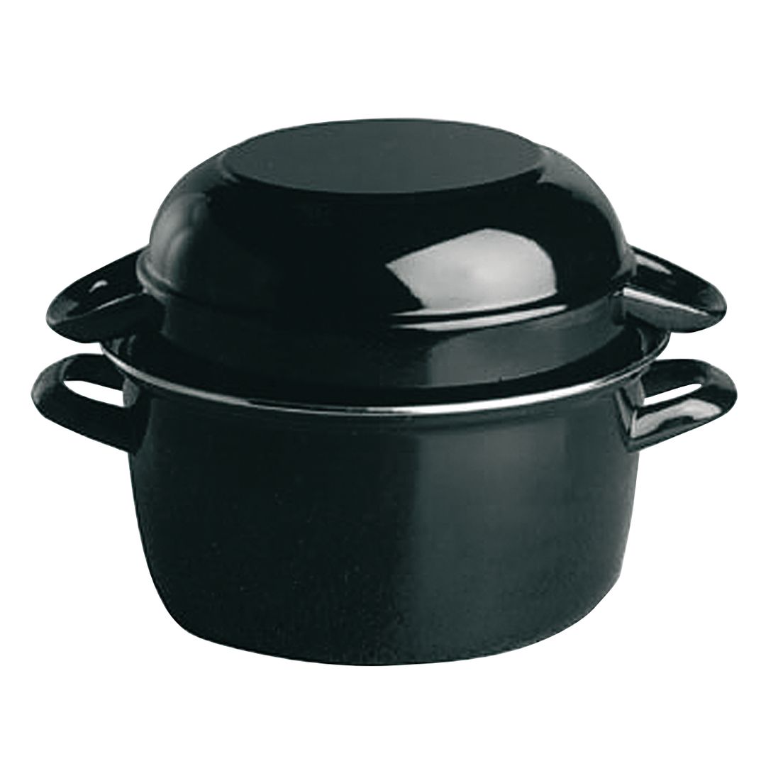 BLACK ENAMELLED MUSSEL POT WITH LID 18X12CM - 2LITRE PK 1