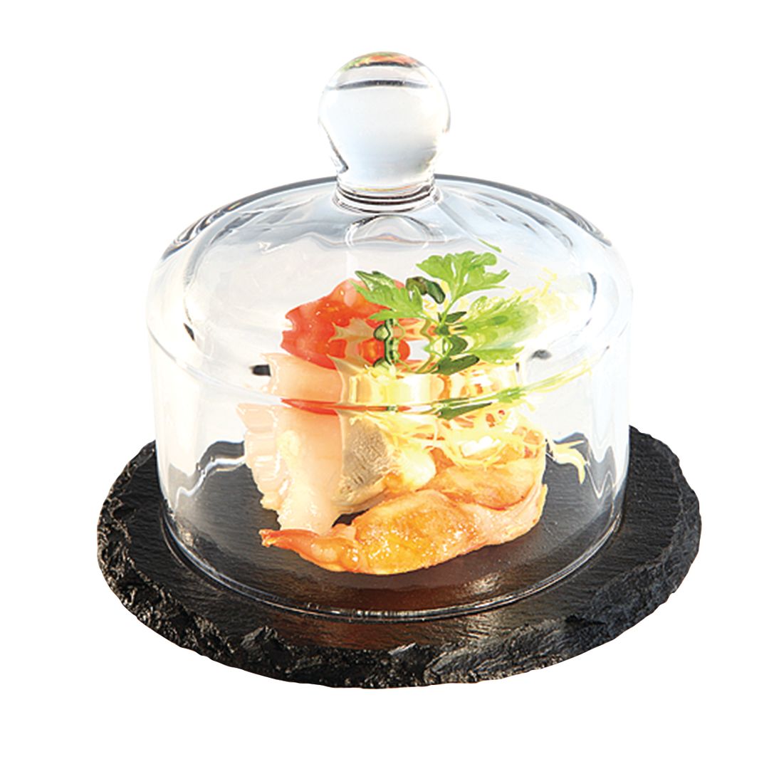 NATURAL SLATE WITH GLASS COVER 10.5CM DIAMETER PK 1