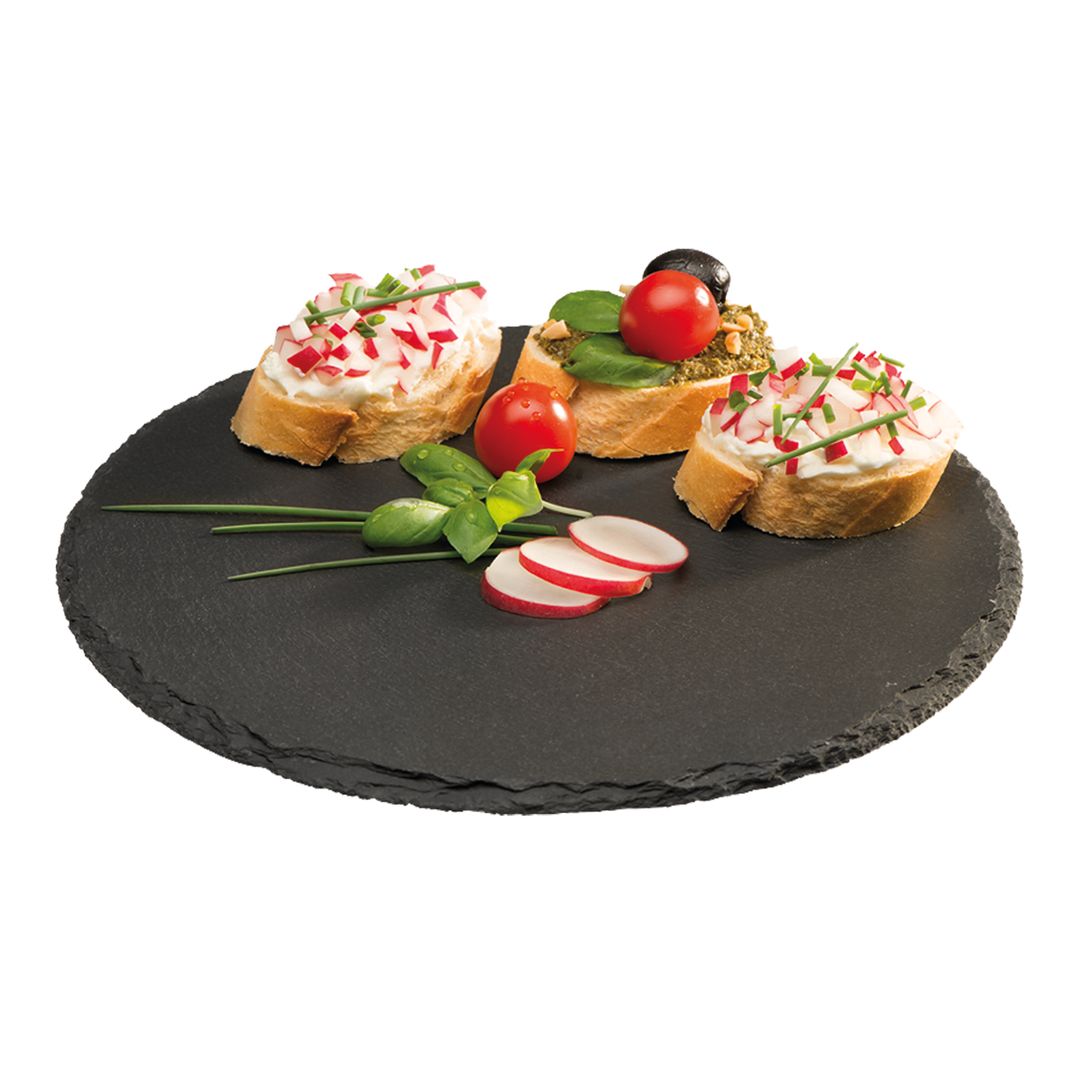NATURAL SLATE ROUND TRAY 33CM PK 1