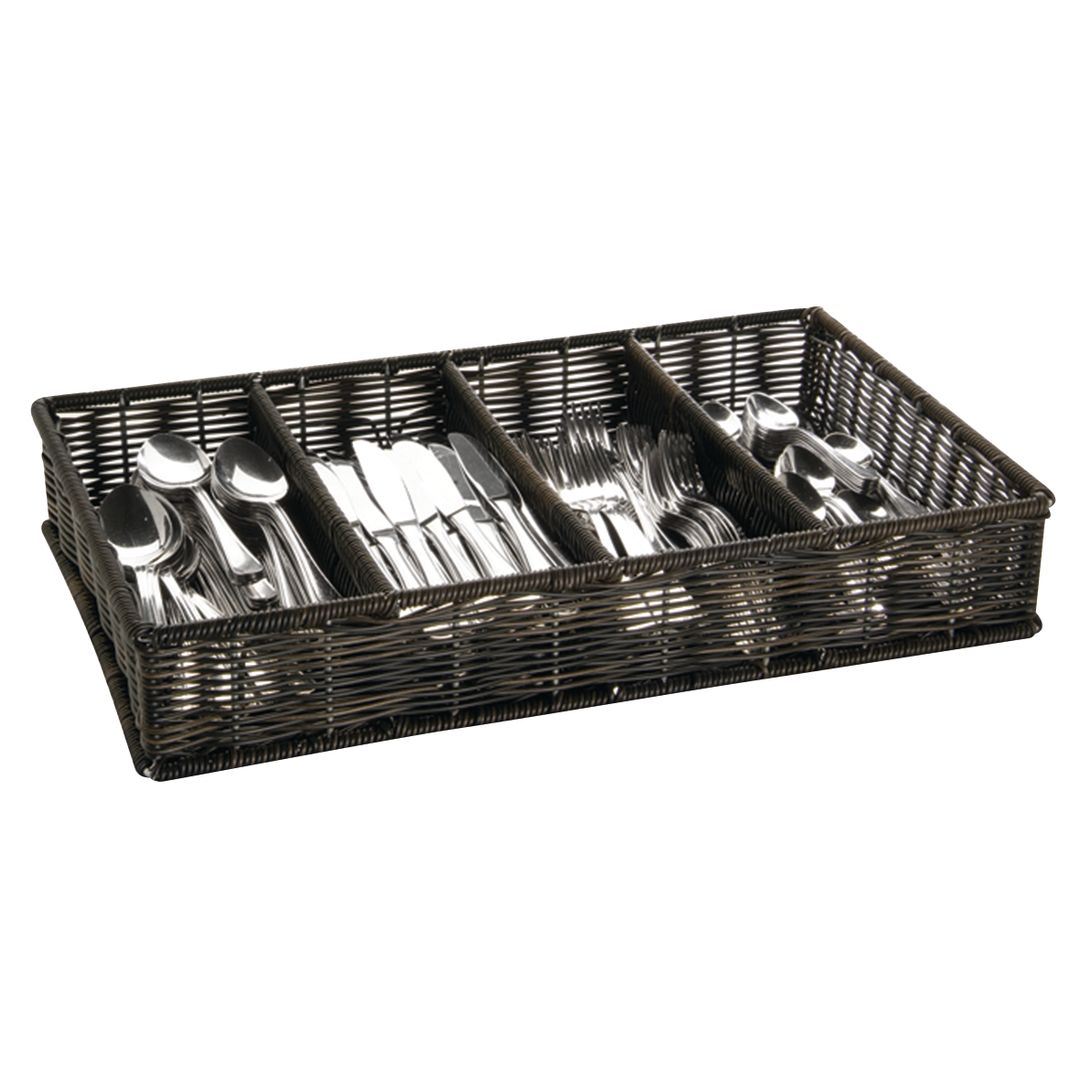 POLY RATTAN CUTLERY BASKET BLACK PK 1