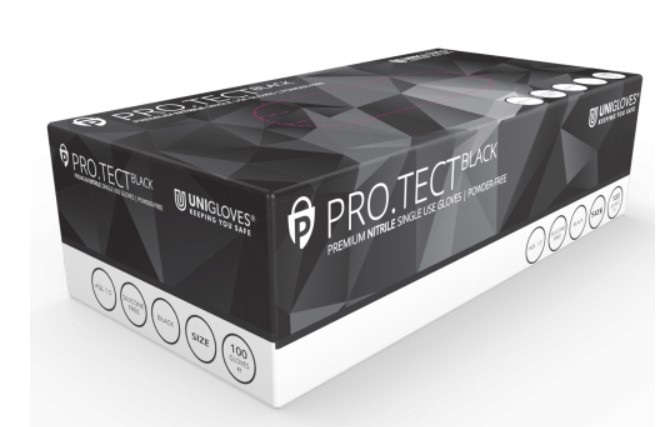 Pro Tect Black Nitrile PF Gloves PK 100 Size XL