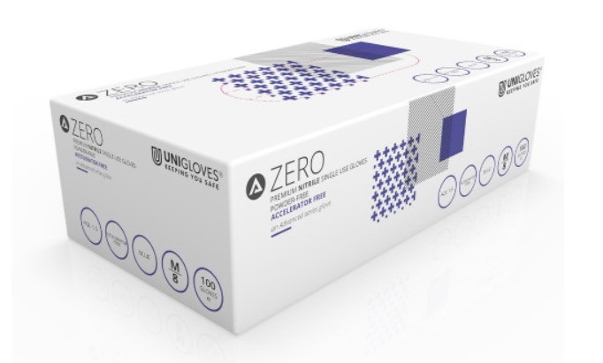 Zero Blue Nitrile Powder Free Gloves PK 100 Size Small