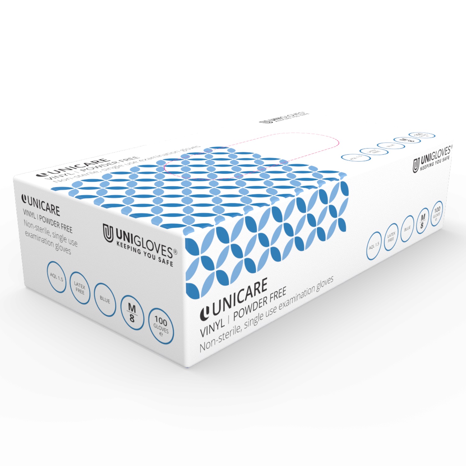 POWDERFREE BLUE VINYL GLOVES MEDIUM PK 100