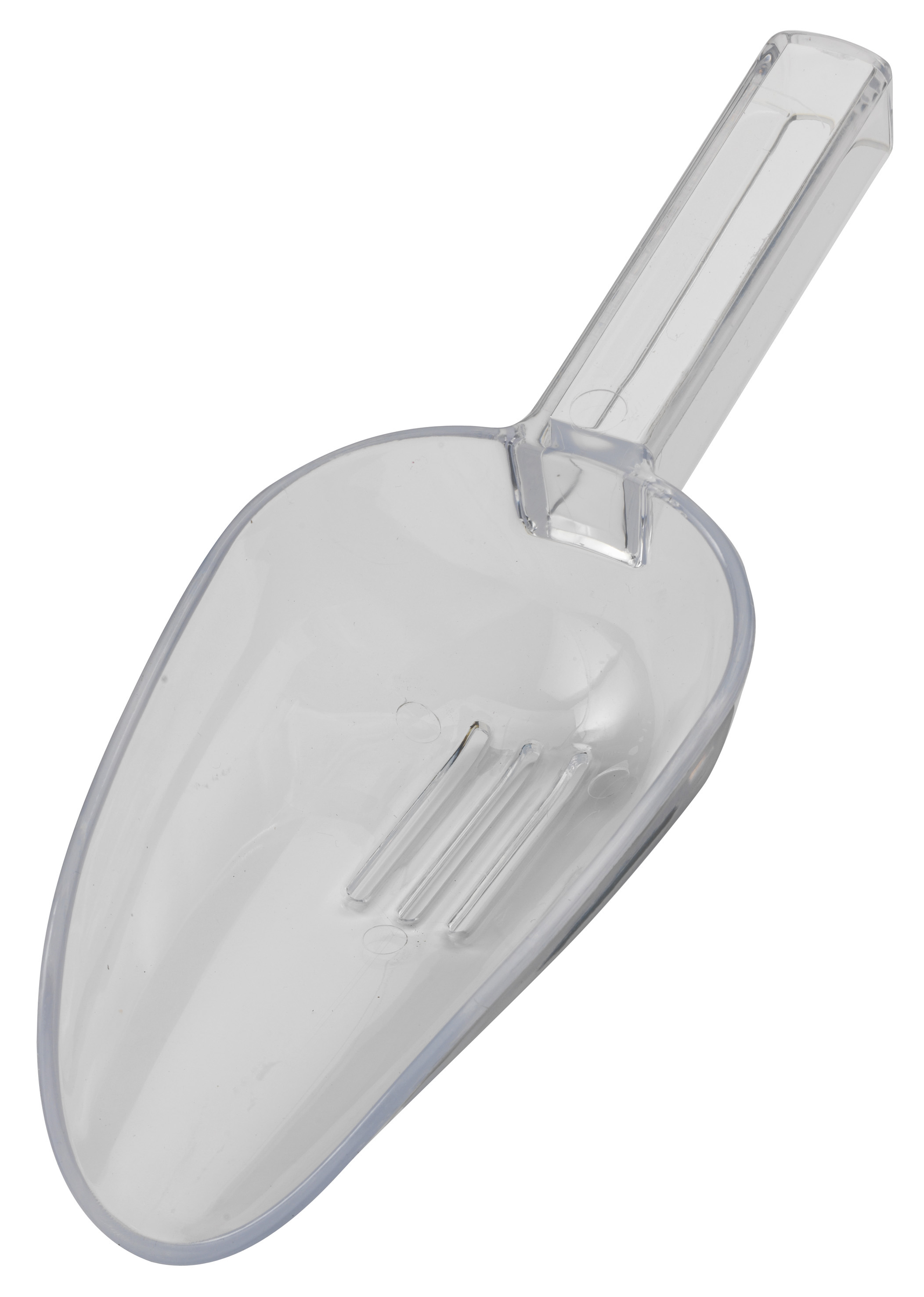 CLEAR PLASTIC ICE DRAINER SCOOP 7OZ