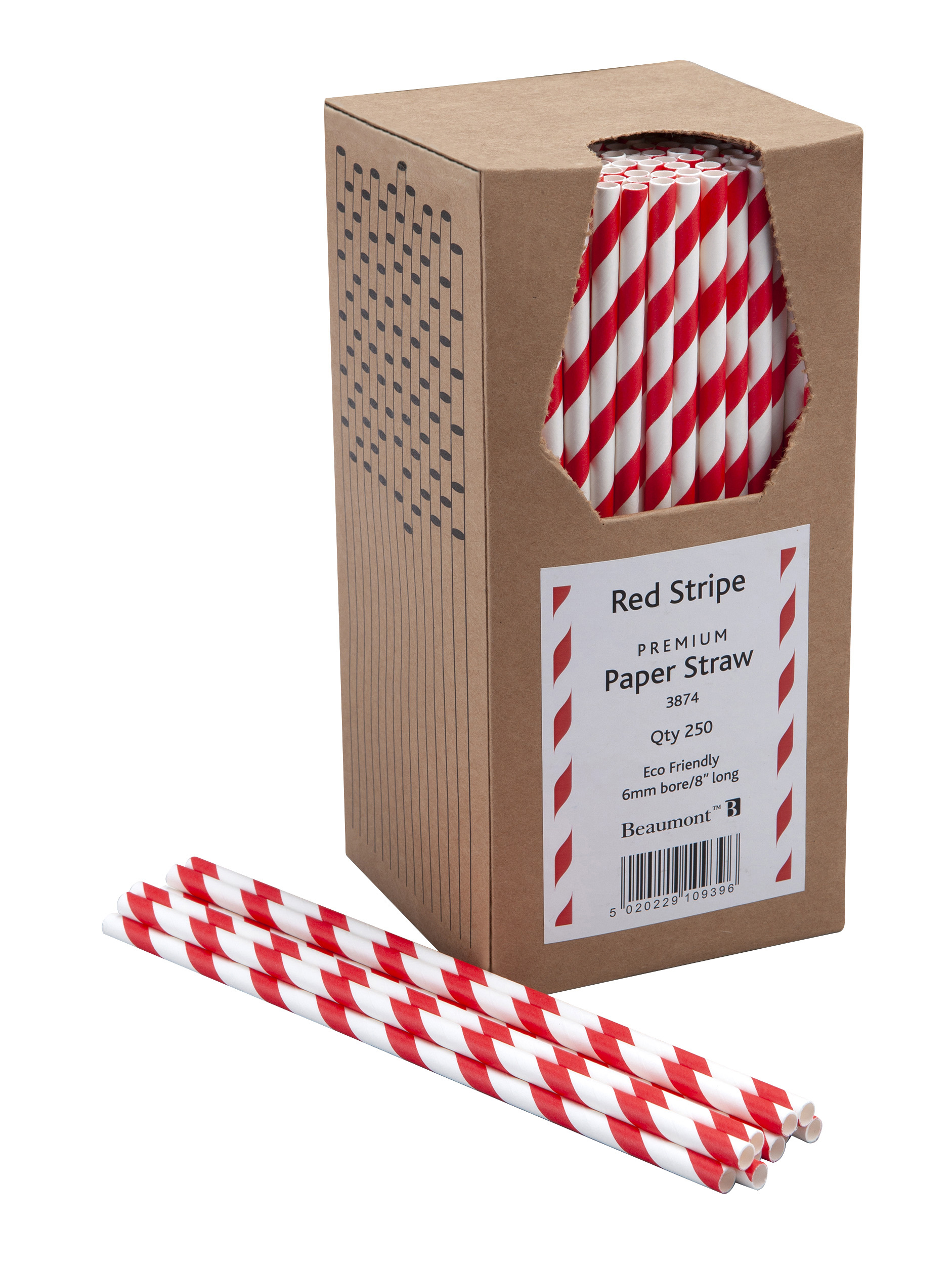 6MM BORE PAPER STRAW RED & WHITE STRIPED (PACK 250)