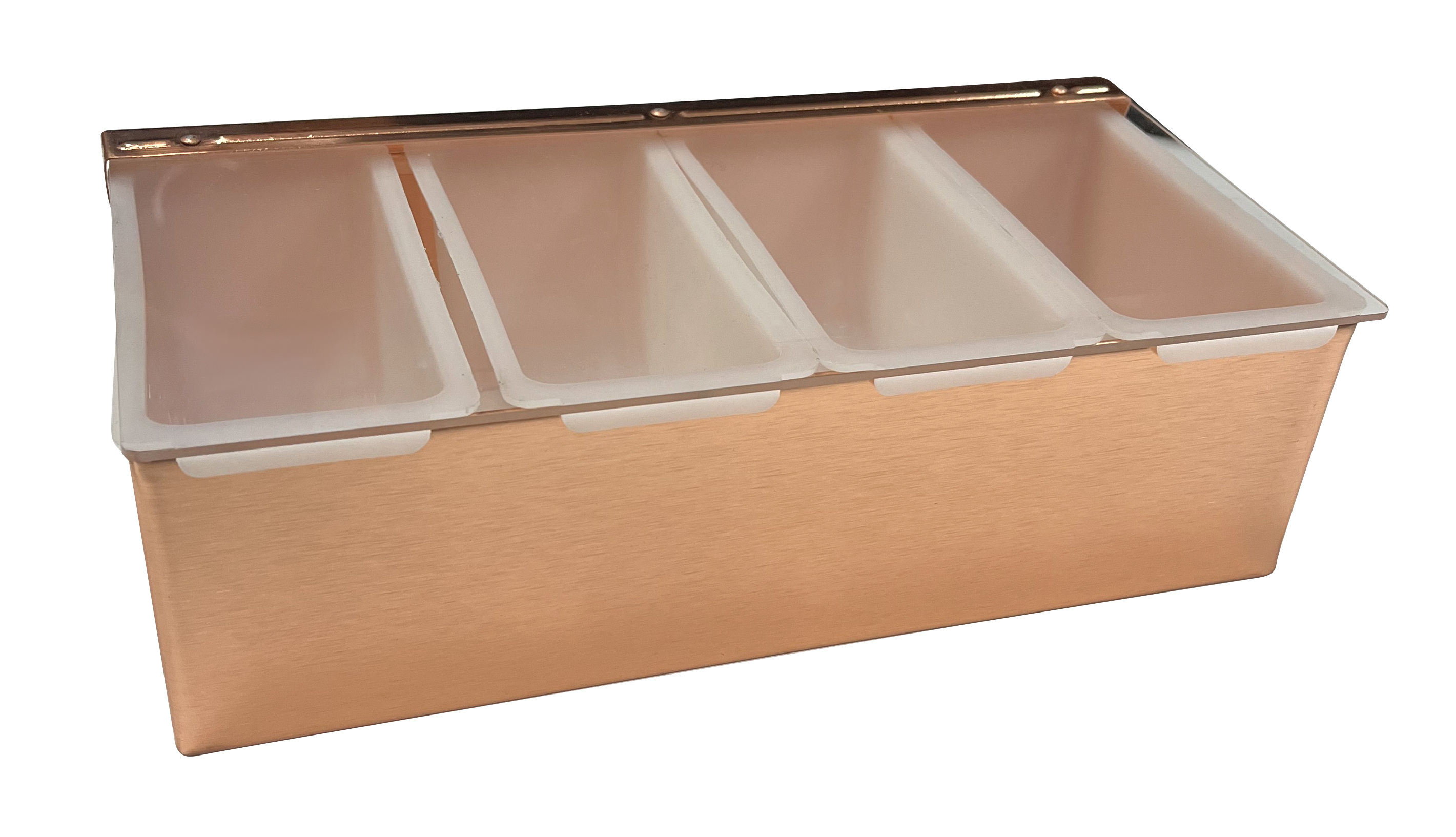 4 PART STAINLESS STEEL CONDIMENT HOLDER COPPER PLATED