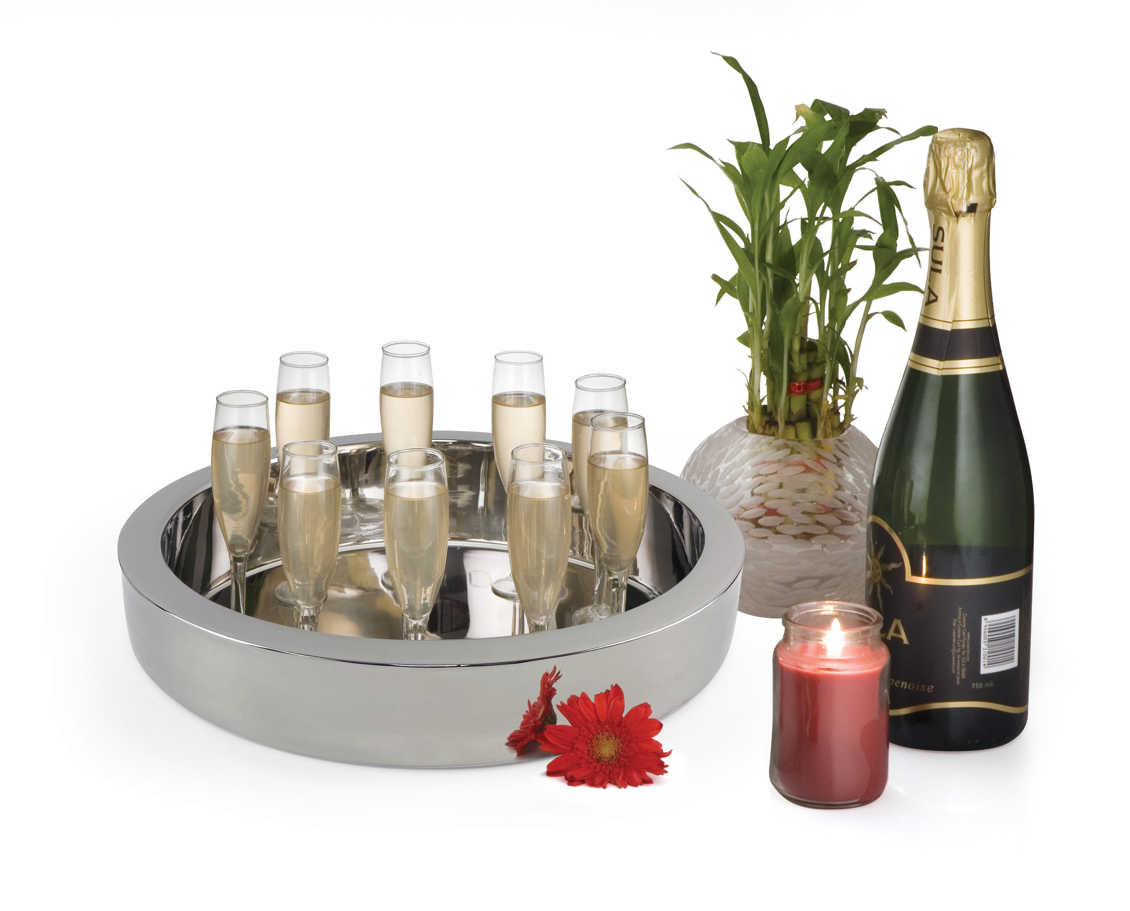 14"" HIGHLY POLISHED DOUBLE WALL TRAY