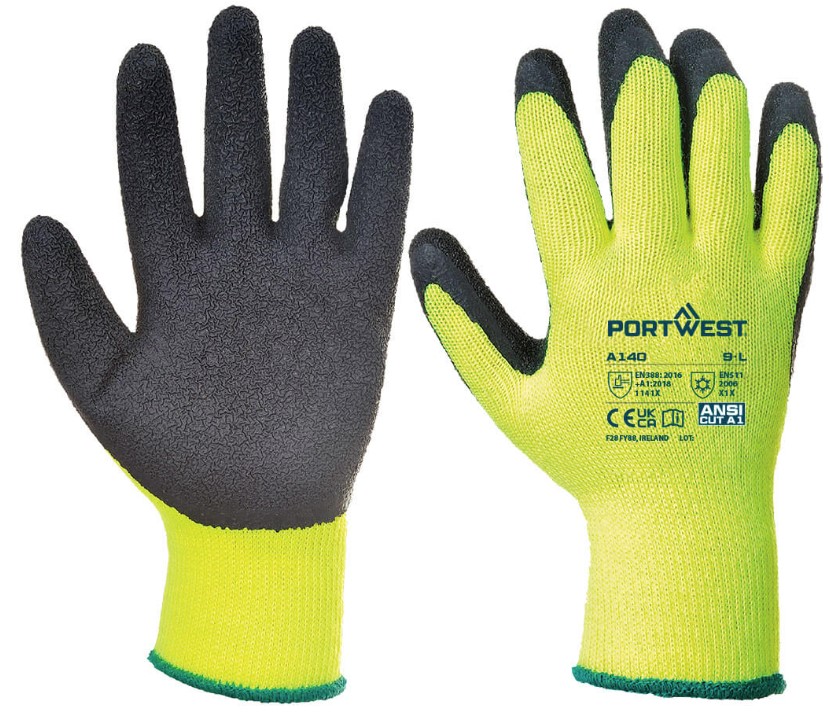 Portwest PW071 Thermal Grip Gloves Blk/Ylw Size Medium Per Pair