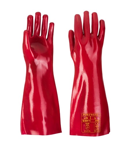 Red PVC Gauntlet Gloves Size XL