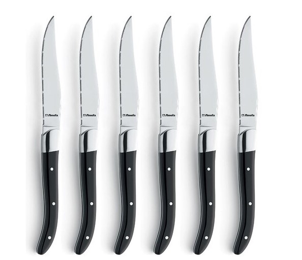 Amefa Black Royal Stainless Steel Steak Knife PK 6