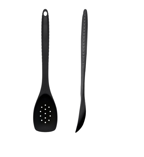 Silicone Slotted Spinach Spoon Black 30cm