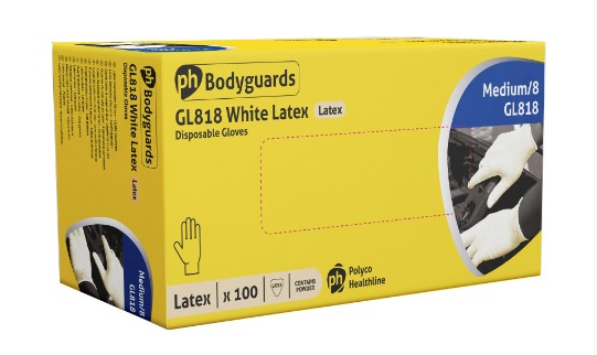 Latex Powdered White Gloves Size Large PK 100