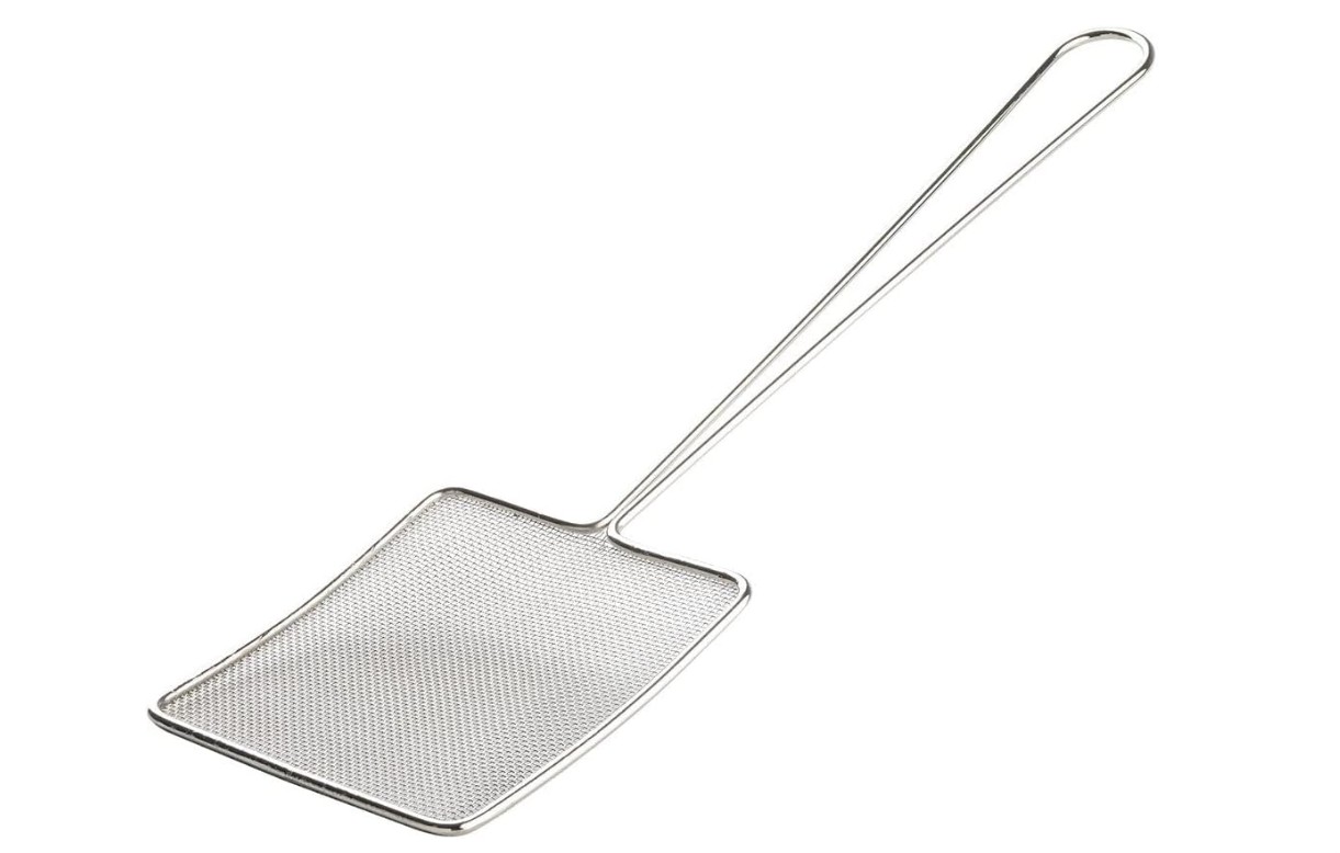 Rectangular Fine Mesh Skimmer with Handle, Nickel Plated 13.5 x 3 x 45.5cm 
