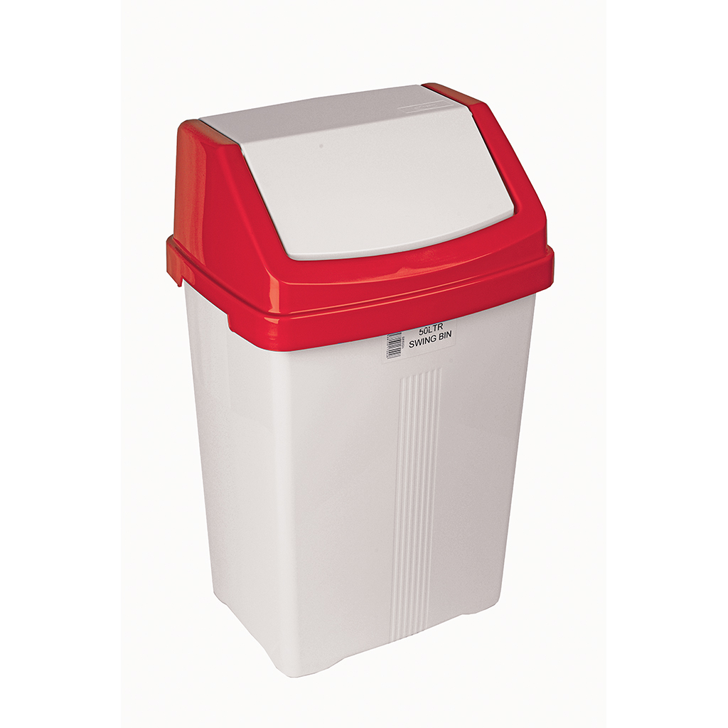 HIGH QUALITY SWING BIN 50 LITRES RED