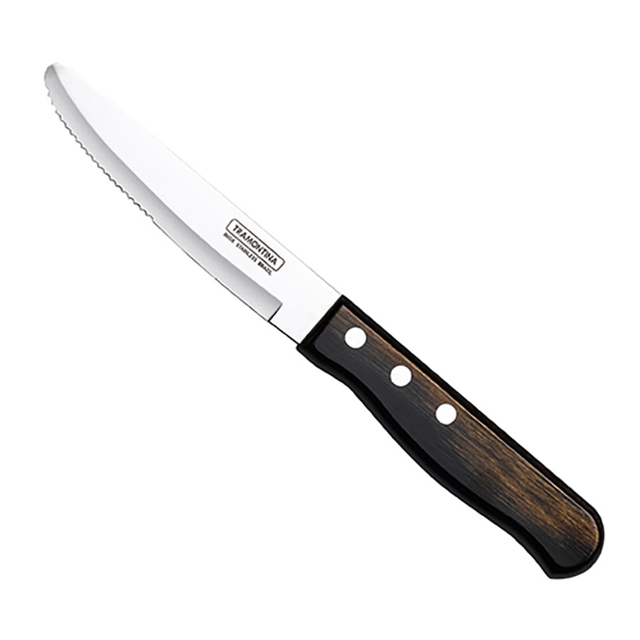 Tramontina 18/10 Stainless Steel Jumbo Polywood Steak Knife Black Handle PK 12