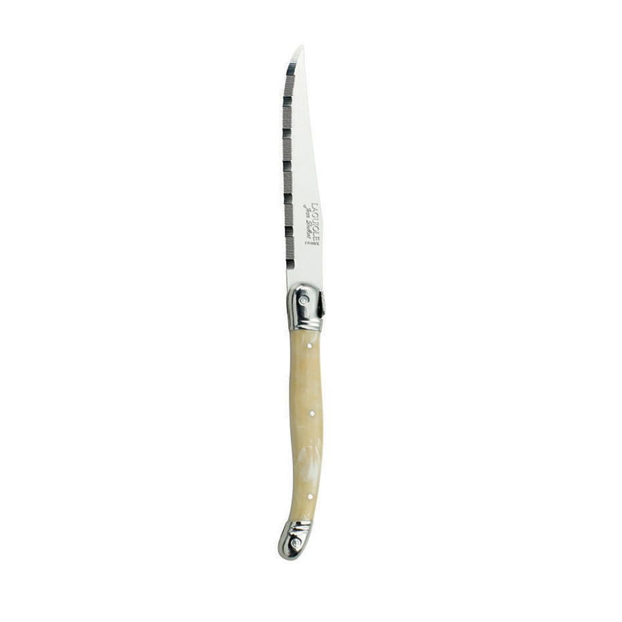JEAN DUBOST LAGUIOLE HORN HANDLE SERRATED STEAK KNIFE 1.2MM BLADE PK6