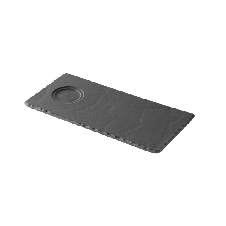 Revol Basalt Ceramic Black Rectangular Gourmet Tray With 2 Wells 25x12cm PK 1
