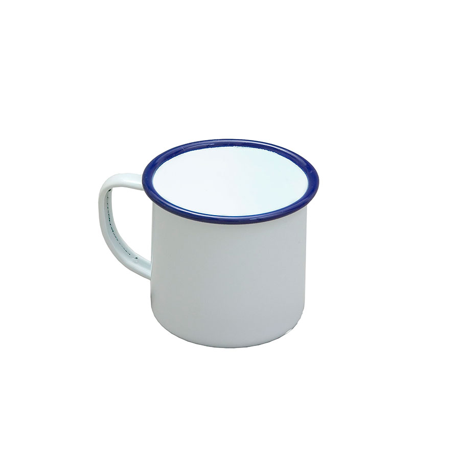 FALCON HOUSEWARES ENAMEL WHITE MUG WITH BLUE RIM 8CM PK 1