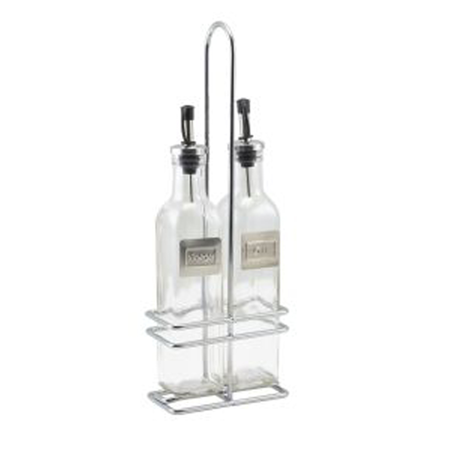 GENWARE SQUARE GLASS OIL & VINEGAR WITH CHROME STAND PK 1