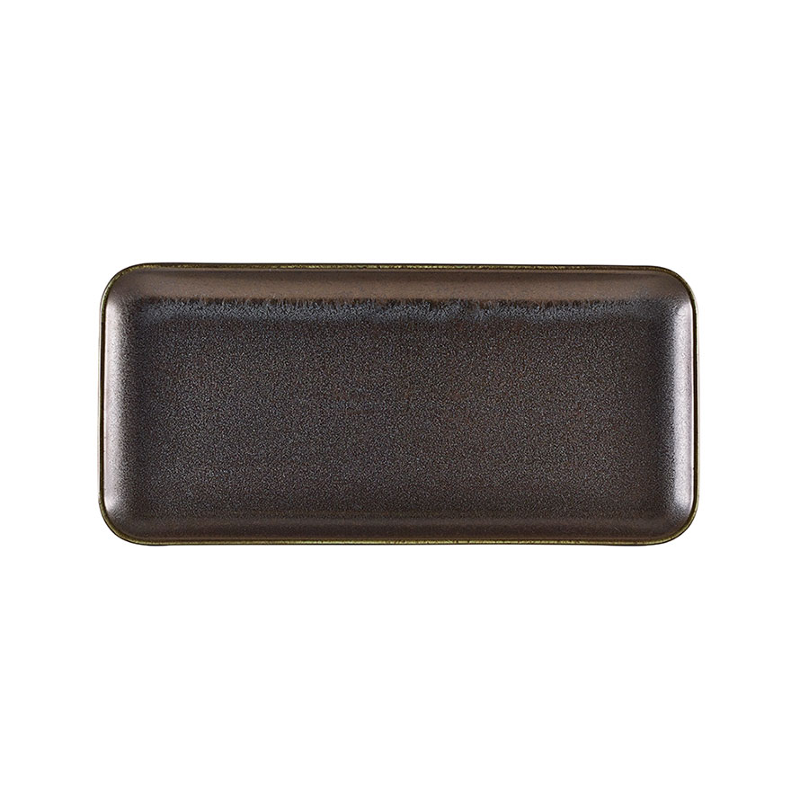 Genware Terra Porcelain Cinder Black Narrow Rectangular Platter 30x14cm PK 1
