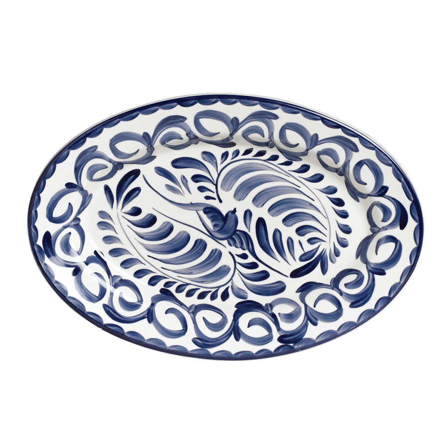 ANFORA PUEBLA BLUE OVAL PLATTER ROLLED EDGE 34CM PK 12