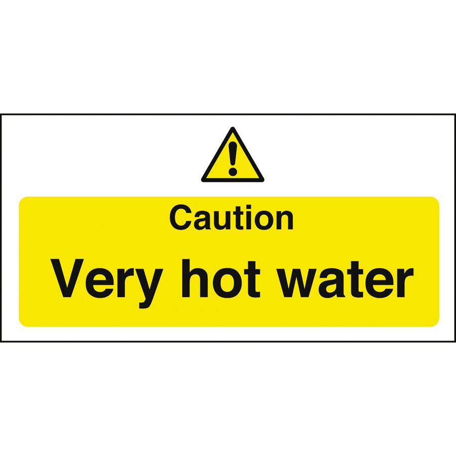 Mileta Warning Sign Self Adhesive Vinyl - Caution Very Hot Water 20 x 10cm PK 1