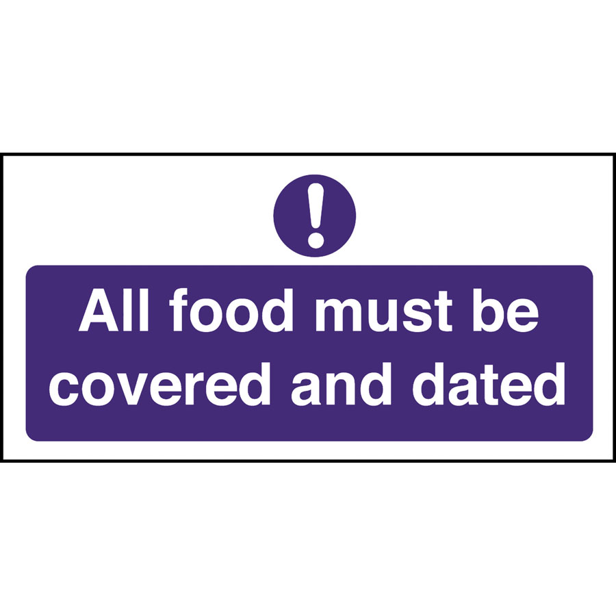 Mileta Kitchen Food Safety Sign Self Adhesive Vinyl 100 x 200mm - Food Must Be Covered PK 1