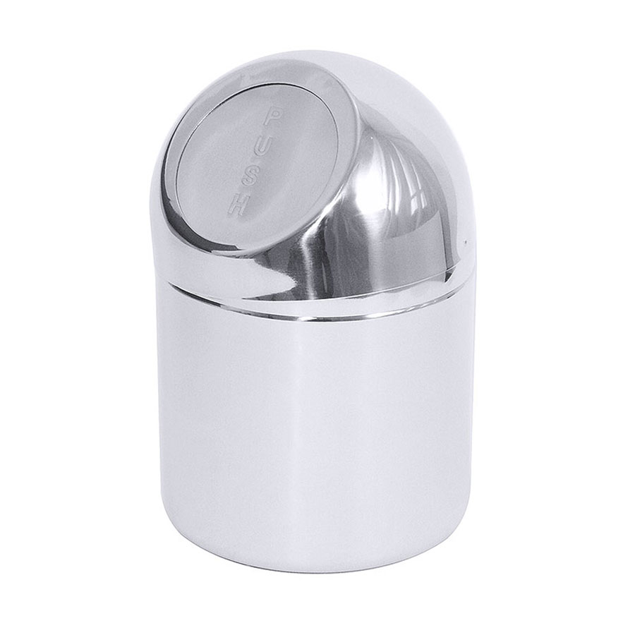Contacto Table Top Waste Bin Mirror Polished Stainless Steel Spring Flap 1.2ltr PK 1