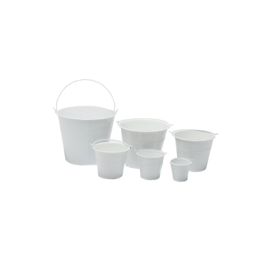WHITE METAL BUCKET 15CM DIA X 12.5CM H PK 1
