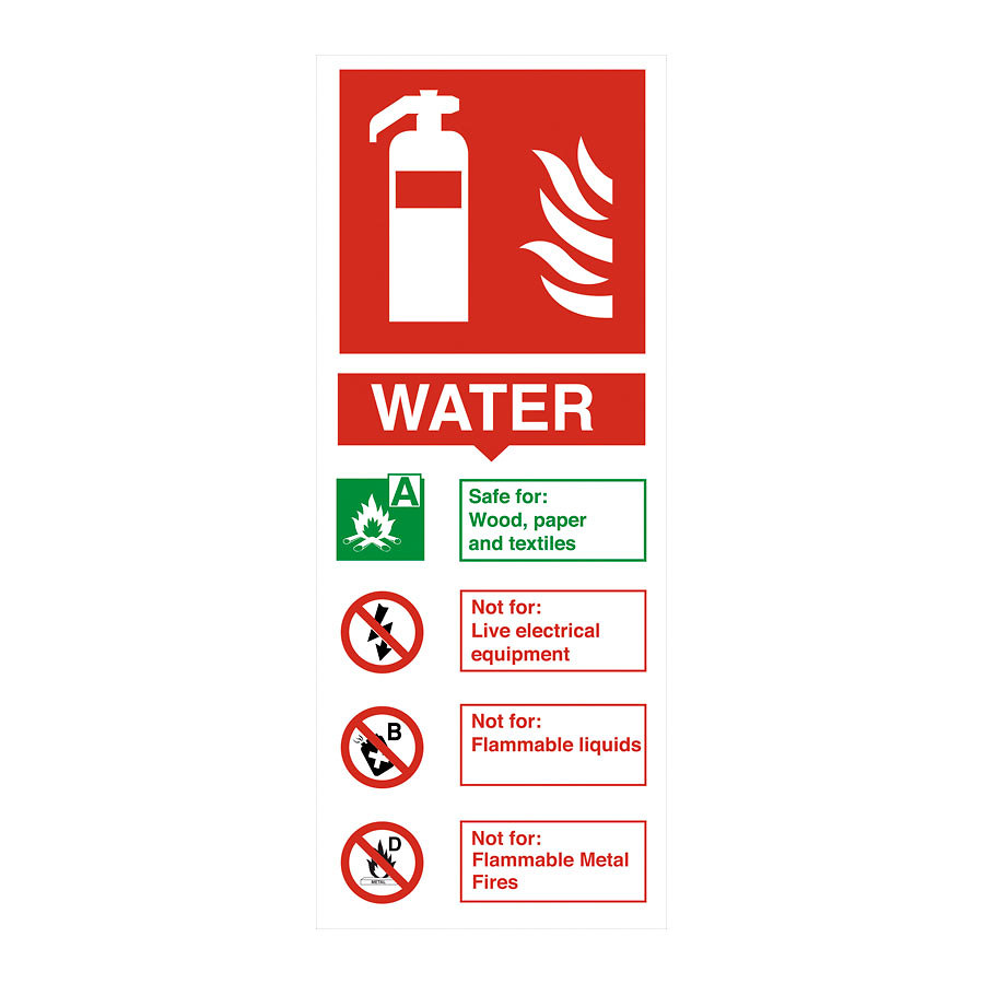 Mileta Safety Sign - WATER Fire Extinguisher Sign 150x200mm PK 1