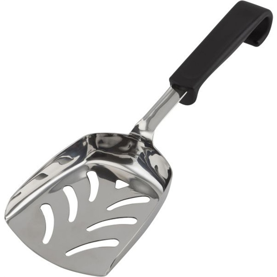 Genware Buffet Pro Slotted Scoop Server Stainless Steel Black Plastic Handle PK 1