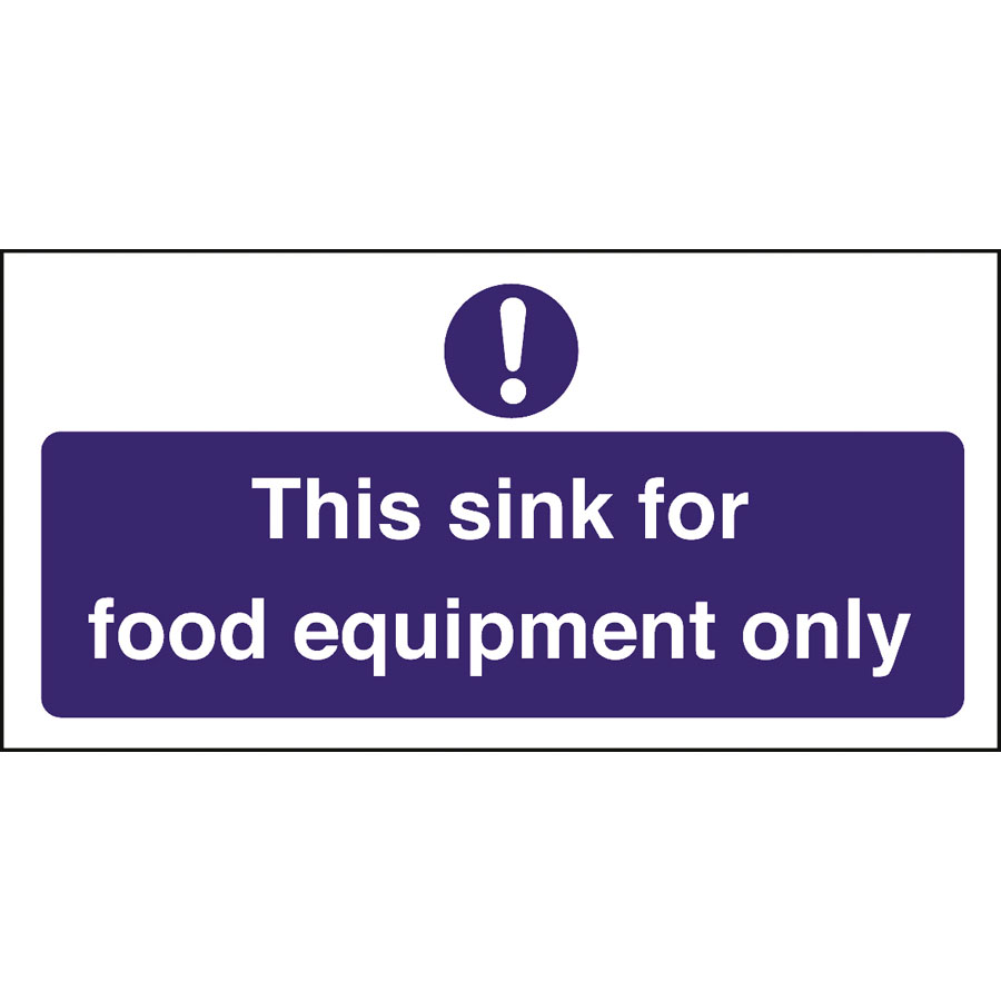 Mileta Kitchen Sink Safety Sign Self Adhesive Vinyl 100 x 200mm - Food Equipment Only PK 1