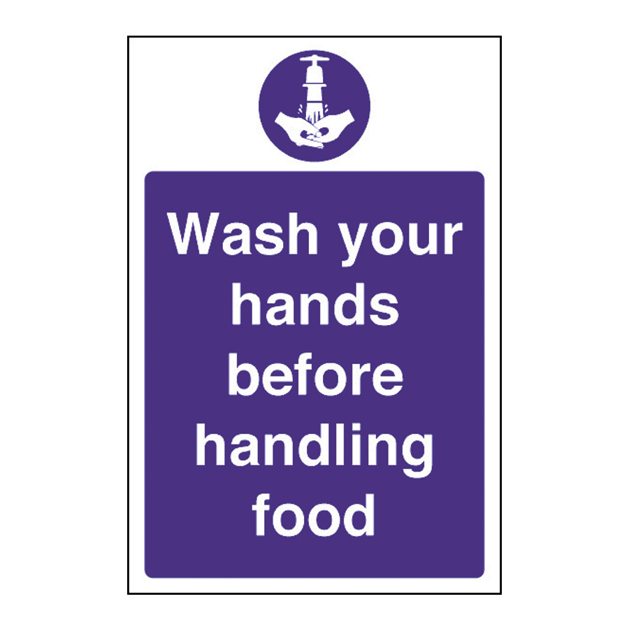 Mileta Kitchen Food Safety Sign Self Adhesive Vinyl 300 x 200mm - Wash Hands Before Handling Food PK 1