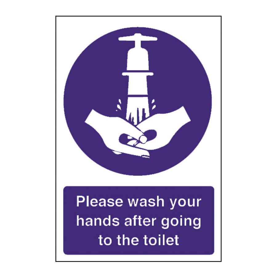 Mileta Kitchen Food Safety Sign Self Adhesive Vinyl 300 x 200mm - Wash Hands After Toilet PK 1