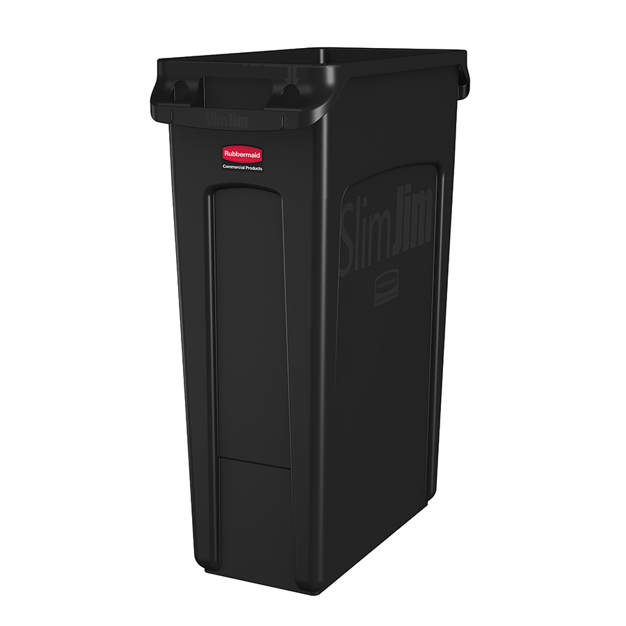 Rubbermaid Slim Jim Bin With Venting Channel Black Polyethylene 87ltr W27.9 x H76.2 x D55.9cm PK 1